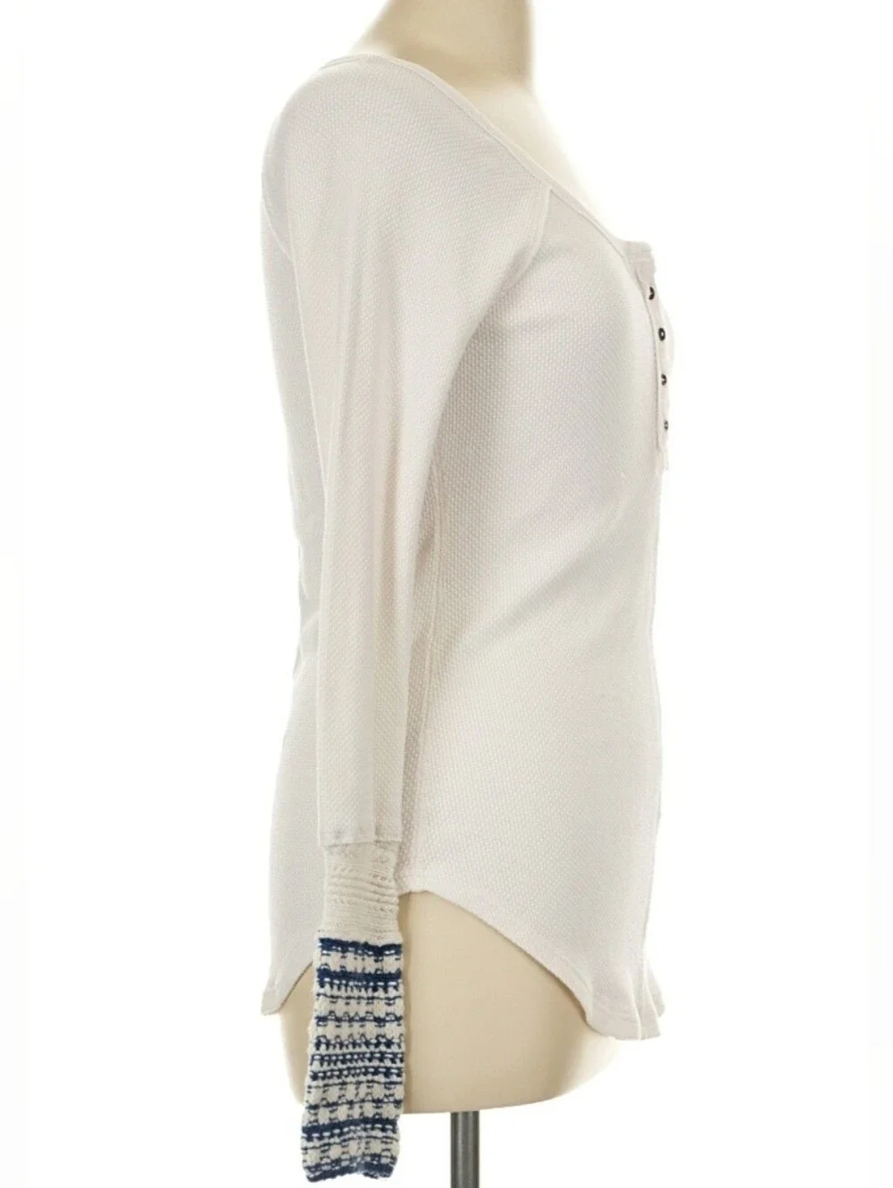 Free People Newbie Ski Lodge Off-White Henley Top with Crochet Knit Cuffs